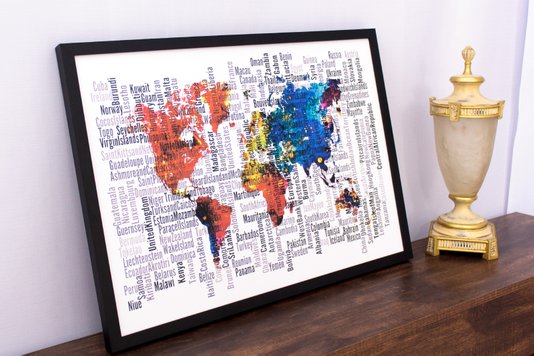 Quadro Decorativo Abstrato Mapa Mundo 70x50cm