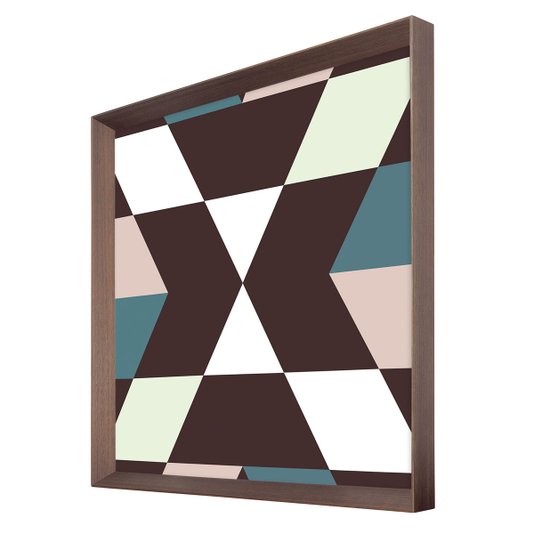 Quadro Decorativo Arte Geométrica com Moldura Marrom Chanfrada 75x75cm