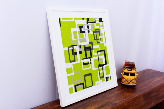 Quadro Decorativo com Impressão Personalizada Retângulos em Fundo Verde 50x60cm