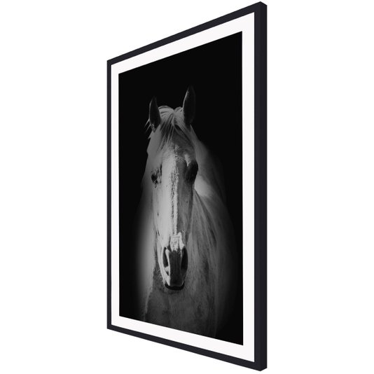 Quadro Decorativo Cavalo em Preto e Branco com Moldura Preta - Escolha o Tamanho