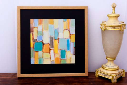 Quadro Decorativo Abstrato Colorido com Moldura Rústica 45x45cm