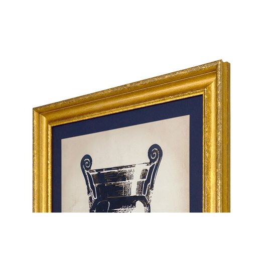 Quadro com Moldura Alto Padrão Dourada Ilustração Ânfora III 80x80cm