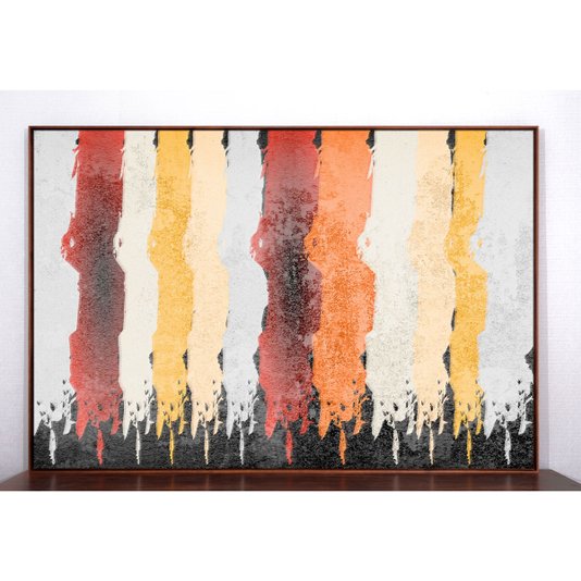 Tela Decorativa Abstrata Faixas Coloridas Moldura na Cor Mel 150x100cm