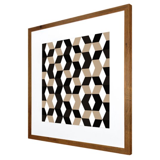 Quadro Decorativo com Moldura Rústica Arte Geométrica Colorida 70x70cm