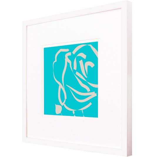 Quadro Decorativo Floral Silhueta Bege de Flor com Moldura Branca 60x60cm