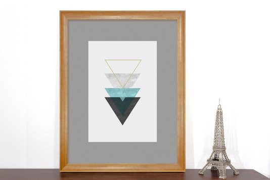 Quadro Decorativo Arte Moderna Geométrico Triângulos Verde Água 90x110cm