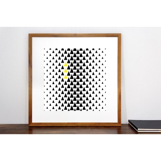 Quadro Decorativo com Moldura Rústica Arte Geométrica Triângulos 70x70cm