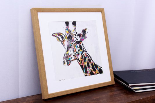 Quadro Decorativo Ilustração Girafa Colorida 40x40cm