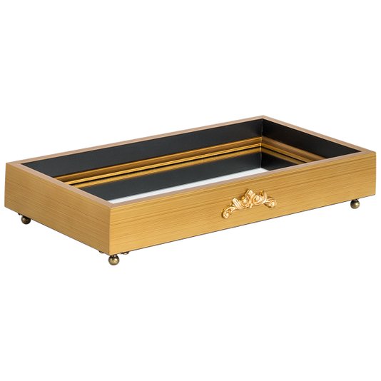 Bandeja Decorativa Espelhada Moldura Dourada com Pés Metálicos