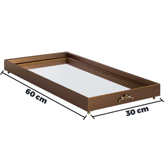 Bandeja Decorativa Espelhada Moldura Gravada com Pés Metálicos