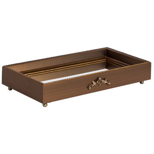 Bandeja Decorativa Espelhada Moldura Gravada com Pés Metálicos