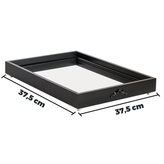 Bandeja Decorativa Espelhada Moldura Preta com Pés Metálicos