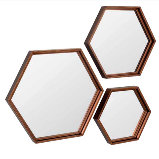 Bandeja Espelhada Decorativa Hexagonal Cobre com Pés Metálicos