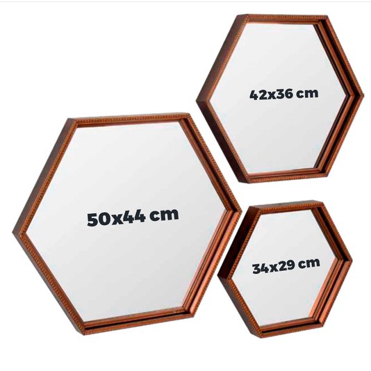 Bandeja Espelhada Decorativa Hexagonal Cobre com Pés Metálicos