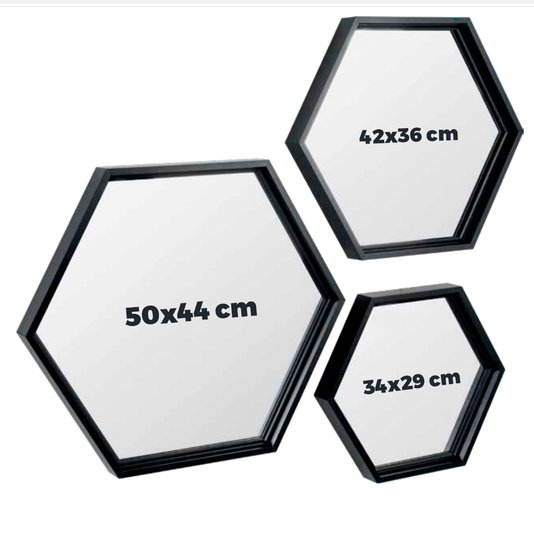 Bandeja Espelhada Decorativa Hexagonal Preta com Pés Metálicos