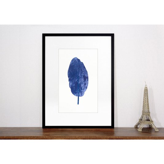 Quadro Decorativo Moderno Minimalista com Moldura Preta Folha Azul 50x70cm