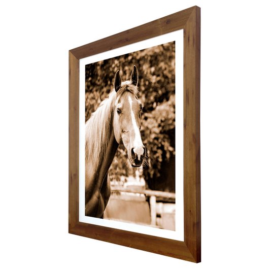 Quadro com Moldura Rústica Decorativo Cavalo em Tom Estilo Antigo 70x90cm