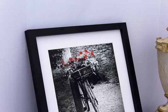 Quadro Decorativo em Preto e Branco Bicicleta Vaso de Flores 40x40cm