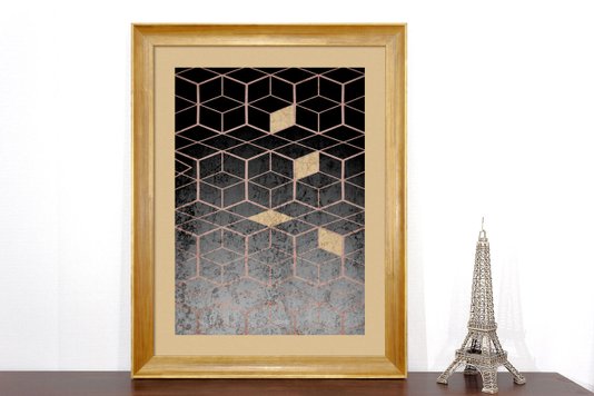 Quadro Abstrato Decor Geométrico Preto e Dourado II 70x90cm