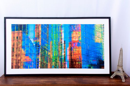 Quadro Decorativo com Moldura Preta Retângulos Coloridos 130x70cm