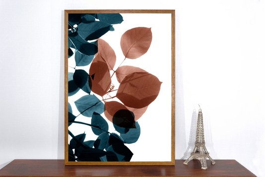 Quadro Decorativo Folhas Azuis e Marrons: Toque de Natureza na sua Decoração