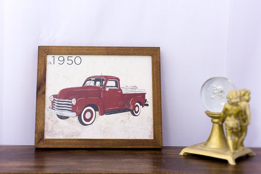 Quadro Decorativo Carro Antigo Vermelho de 1950 - 40x30cm