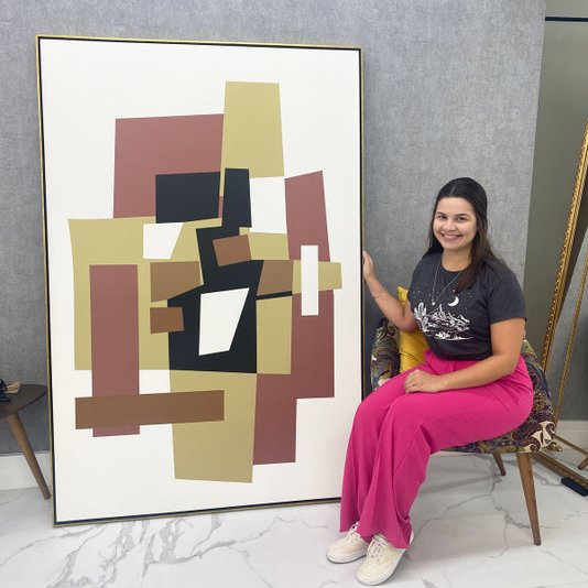 Canvas com Moldura Dourada Tela Abstrata Arte Moderna 120x180cm