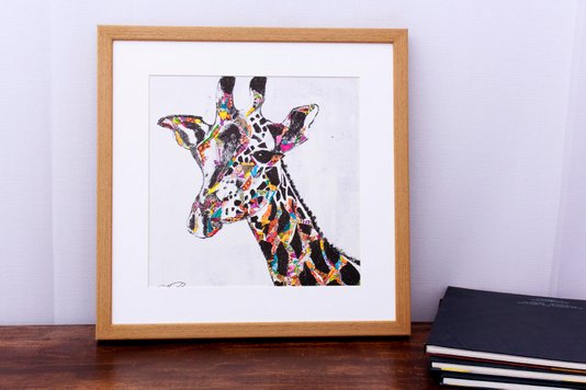 Quadro Decorativo Ilustração Girafa Colorida 40x40cm