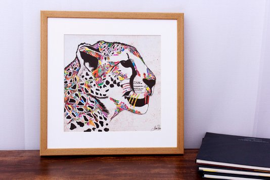 Quadro Decorativo Ilustração Onça Colorida 40x40cm