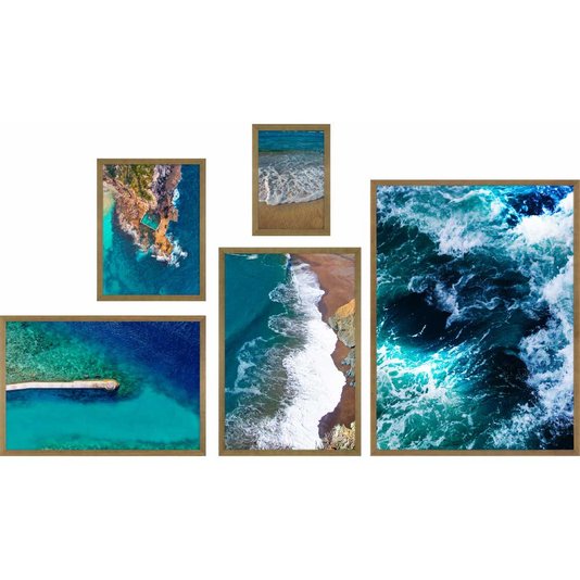 Composição de Quadros Paisagens Mar Conjunto com 5 Quadros