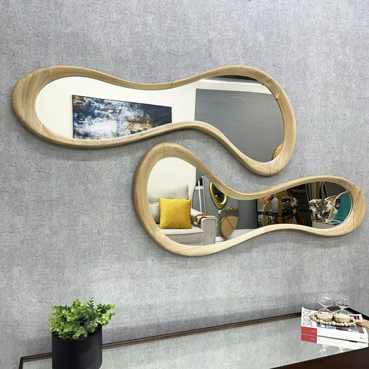 Conjunto de Espelho Orgânico Usinado em Madeira Maciça Nobre de Tauari 130x50CM Cada Peça