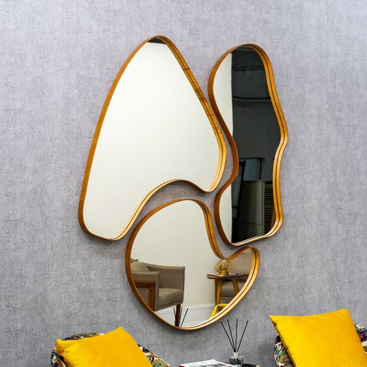 Conjunto de Espelhos Orgânicos com Bordas Amadeiradas Cor Mel 120x150 cm