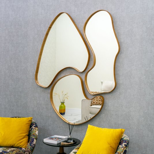 Conjunto de Espelhos Orgânicos com Bordas Amadeiradas Cor Mel 120x150 cm