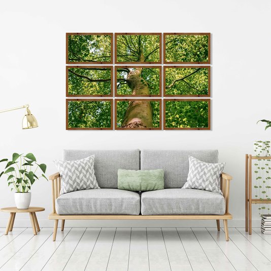 Conjunto de Quadros Árvore Verde Kit com 9 Quadros de 40x25 cm