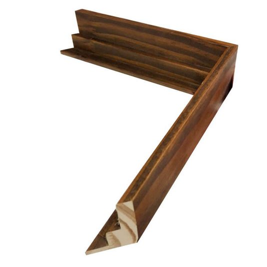 Moldura escadinha, também conhecida como flutuante. Fica 2 cm afastado da tela e tem 4,5 cm de profundidade na lateral.