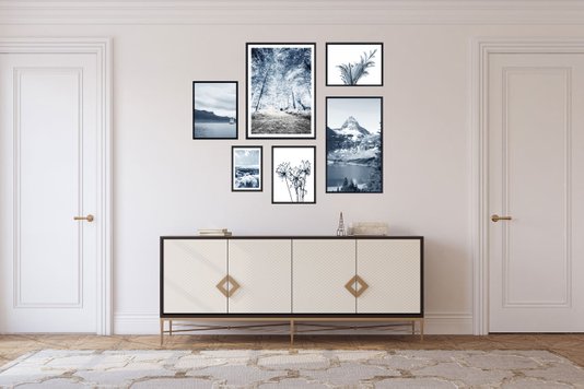 Conjunto de Quadros de Paisagens Natureza Tons Azuis 130x120 cm
