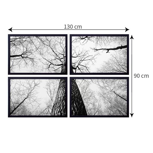 Conjunto de Quadros Árvores em Preto e Branco 4 Quadros - Escolha o Tamanho