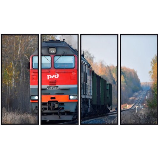 Conjunto de Quadros Locomotiva Sobre Trilho Kit com 4 Quadros