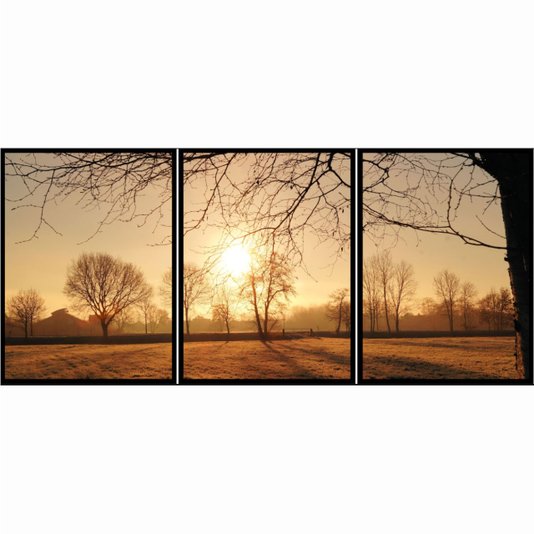Conjunto de Quadros Paisagem Nascer do Sol Kit com 3 Quadros: Decore com Estilo e Tranquilidade em Casa