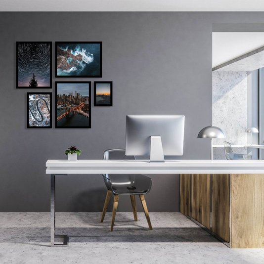 Conjunto de Quadros Decorativos Paisagens Noite Kit 5 Quadros