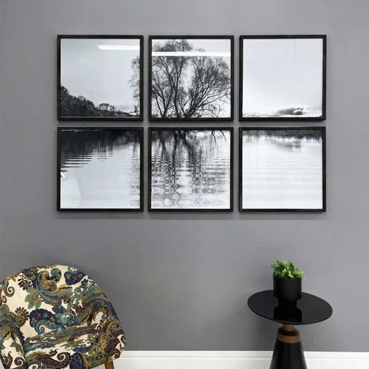 Conjunto de Quadros em Preto e Branco Kit com 6 Quadros de 57x57cm