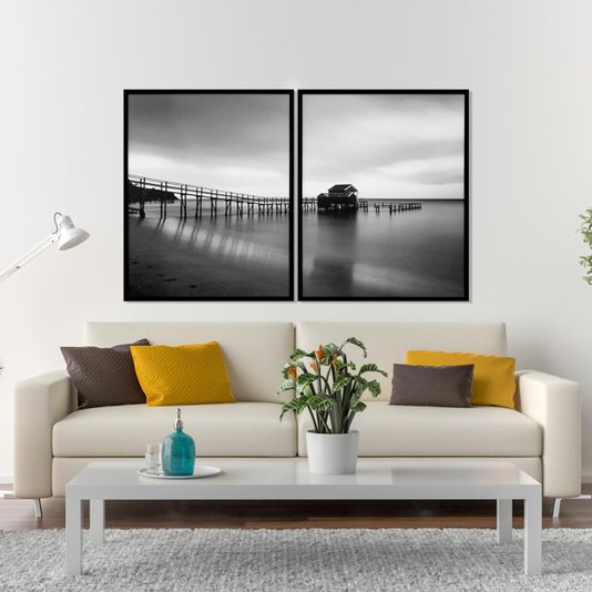 Conjunto de Quadros em Preto e Branco Pier 2 Quadros 80x100cm