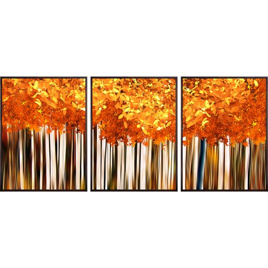 Conjunto de Quadros Florais Árvores Tela Canvas com Moldura 190x80 cm