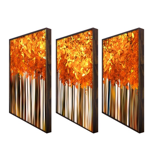 Conjunto de Quadros Florais Árvores Tela Canvas com Moldura 190x80 cm