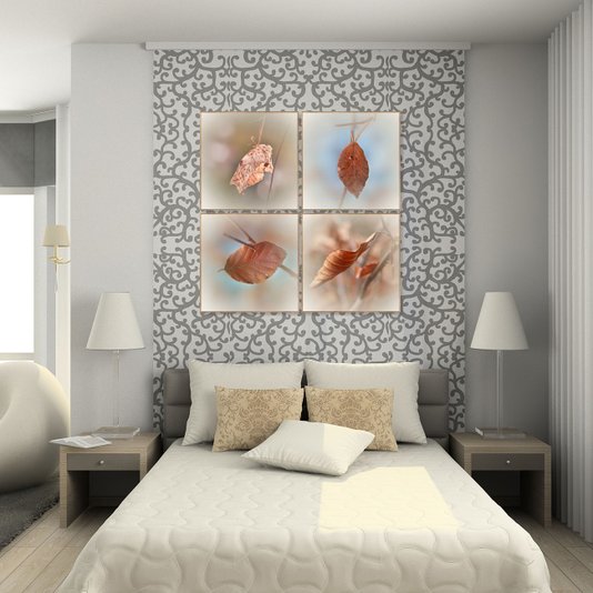 Conjunto de Quadros Folhas de Outono 4 Quadros de 30x30 cm