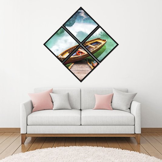 Conjunto de Quadros Losango Barco Kit com 4 Quadros 120x120cm