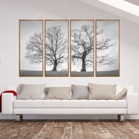 Conjunto de Quadros Paisagem Árvores em Preto e Branco 190x110cm