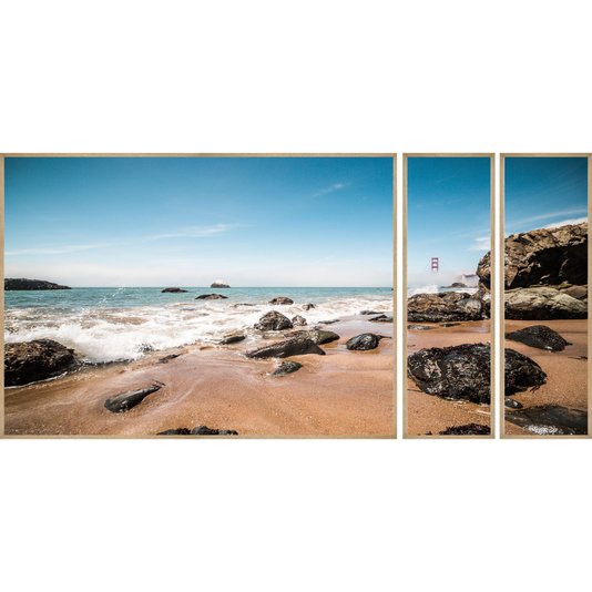 Conjunto de Quadros Paisagem Mar São Francisco Califórnia 210x100 cm Kit com 3 Quadros