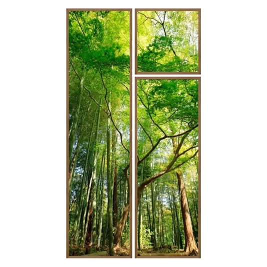 Conjunto de Quadros Paisagem Verde Floresta Kit com 3 Quadros 110x200 cm