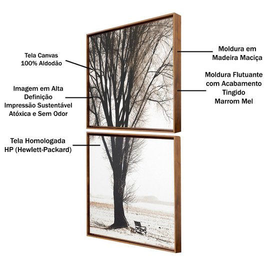 Conjunto de Quadros Telas Decorativas Paisagem de Inverno Kit com 2 Quadros de 50x40cm